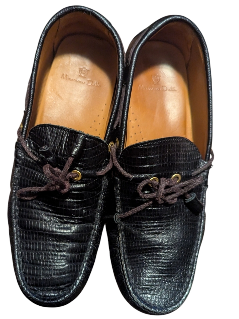 Massimo Dutti Leather Loafer Mens 43 US 10 Black Embossed Croc Driving Moccasins